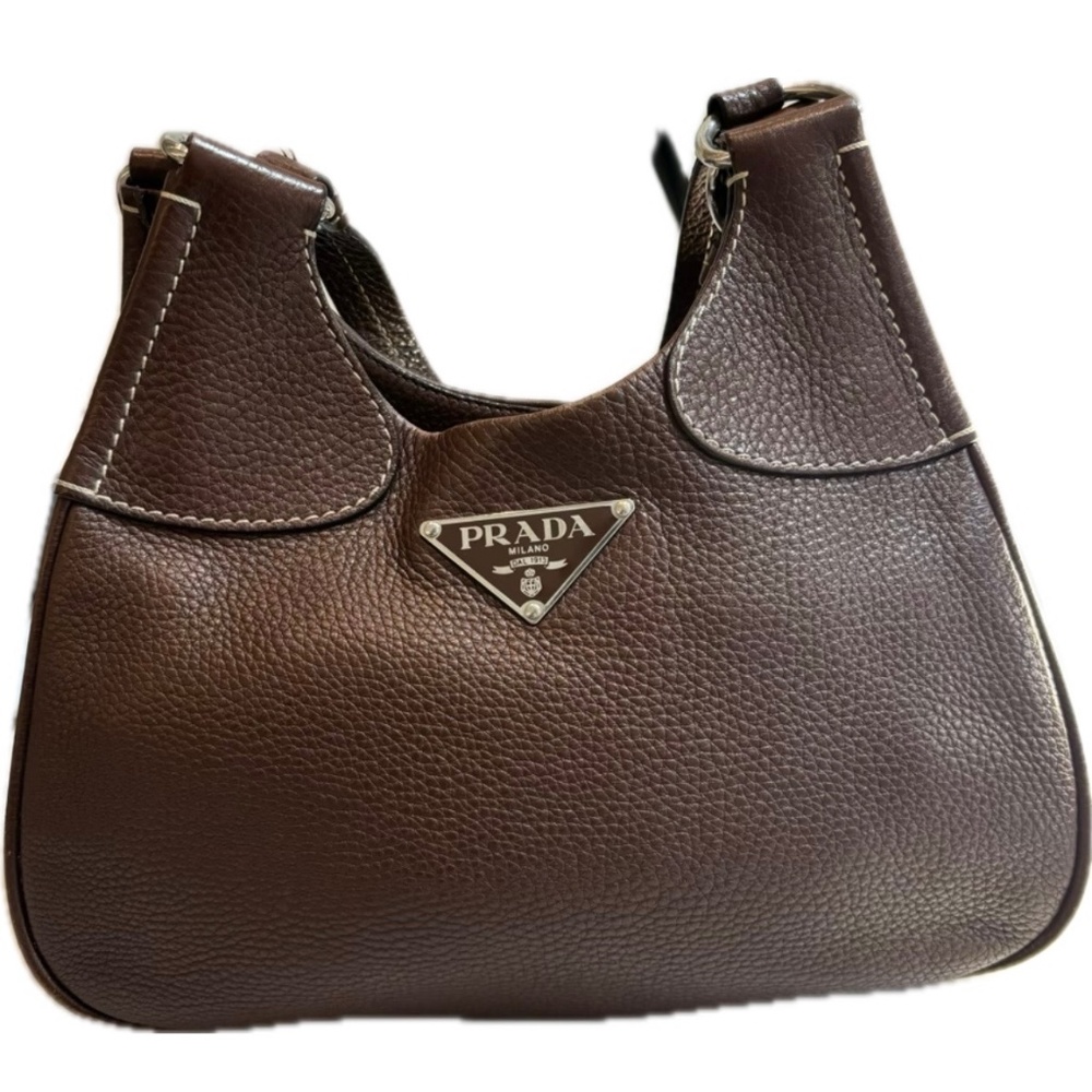Prada Vintage Vitello Daino Moon Bag- Brown